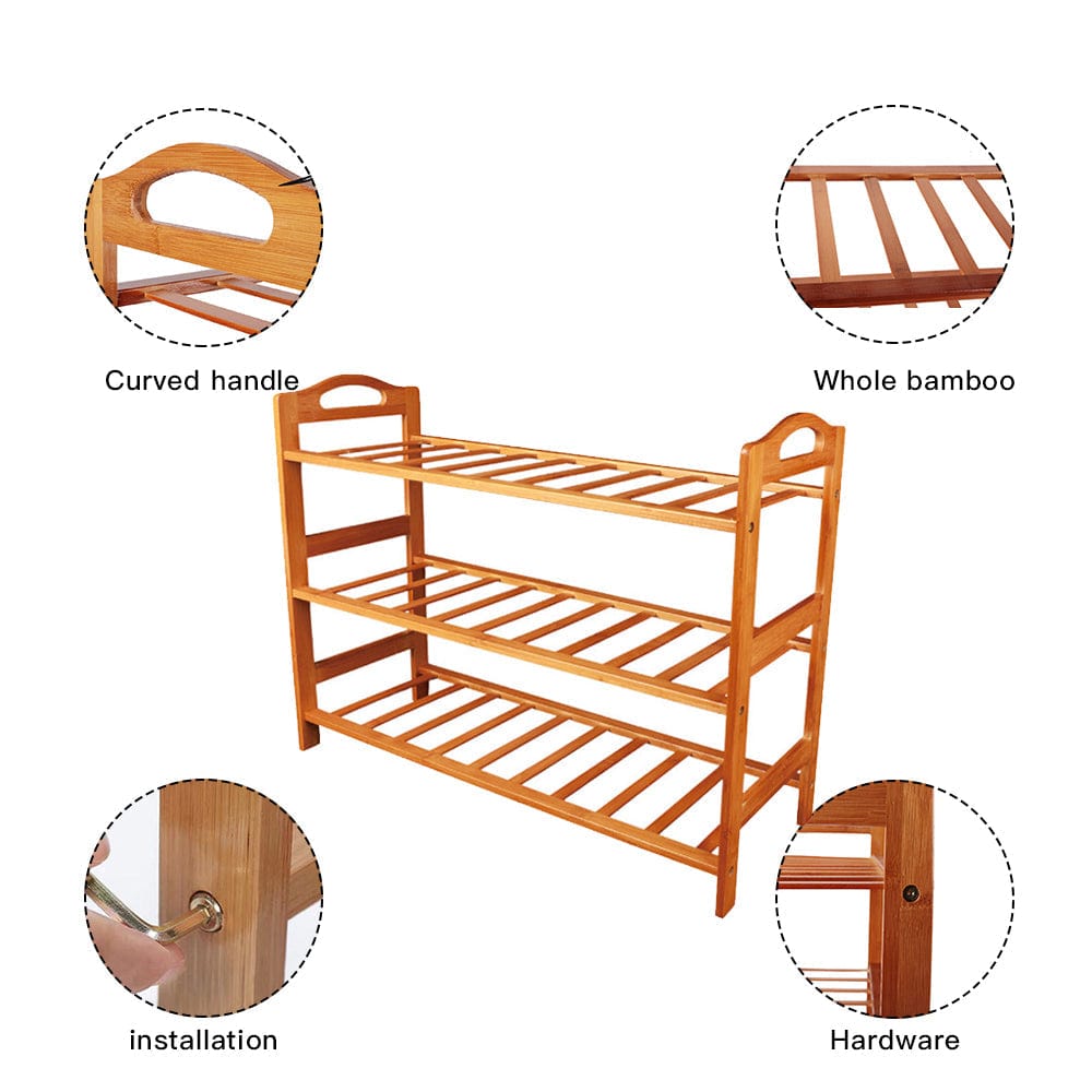Bamboo 3 Tiers Layers Storage Shoe Rack & Organiser