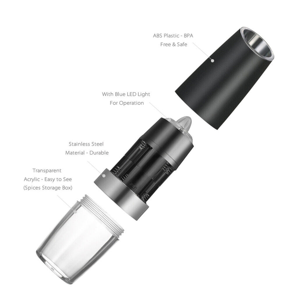 Electric Pepper Mill Salt Shakers Gravity Automatic Grinder Battery-Operated LED