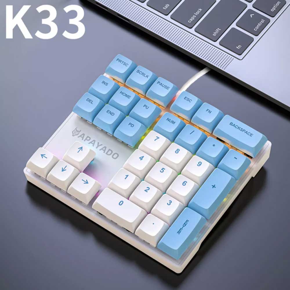 RGB K33 External Mini Keyboard 33 Key Left-Hand PBT Keycap Plug & Play Keypad