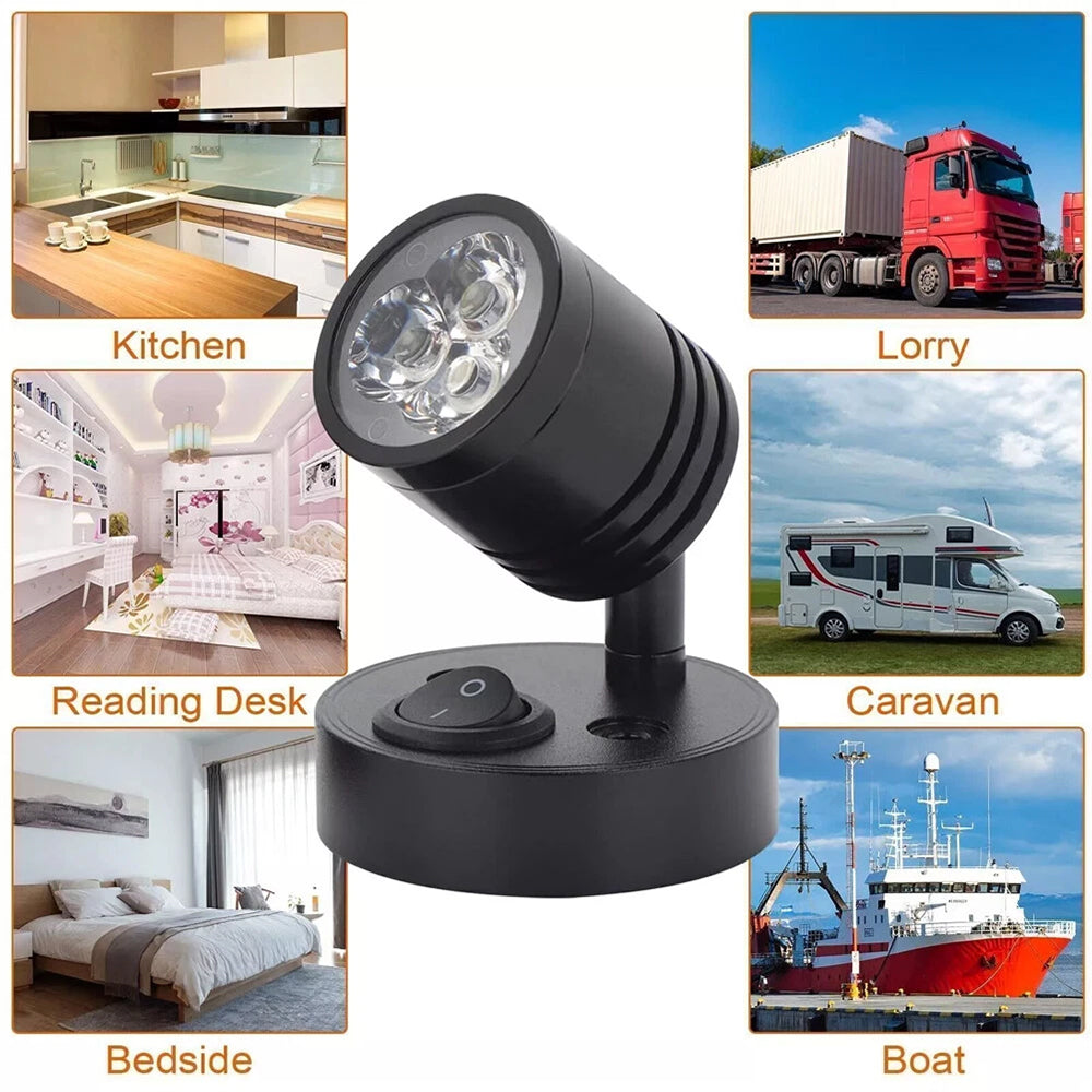 2x LED Reading White Light Camper Caravan Van Motorhome Boat Interior Spot Lamp 12V