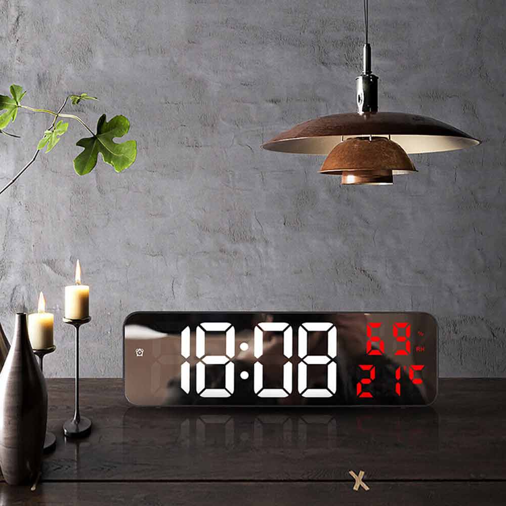 Led Digital Wall Clock Large Screen Time Temperature Humidity Display Clock