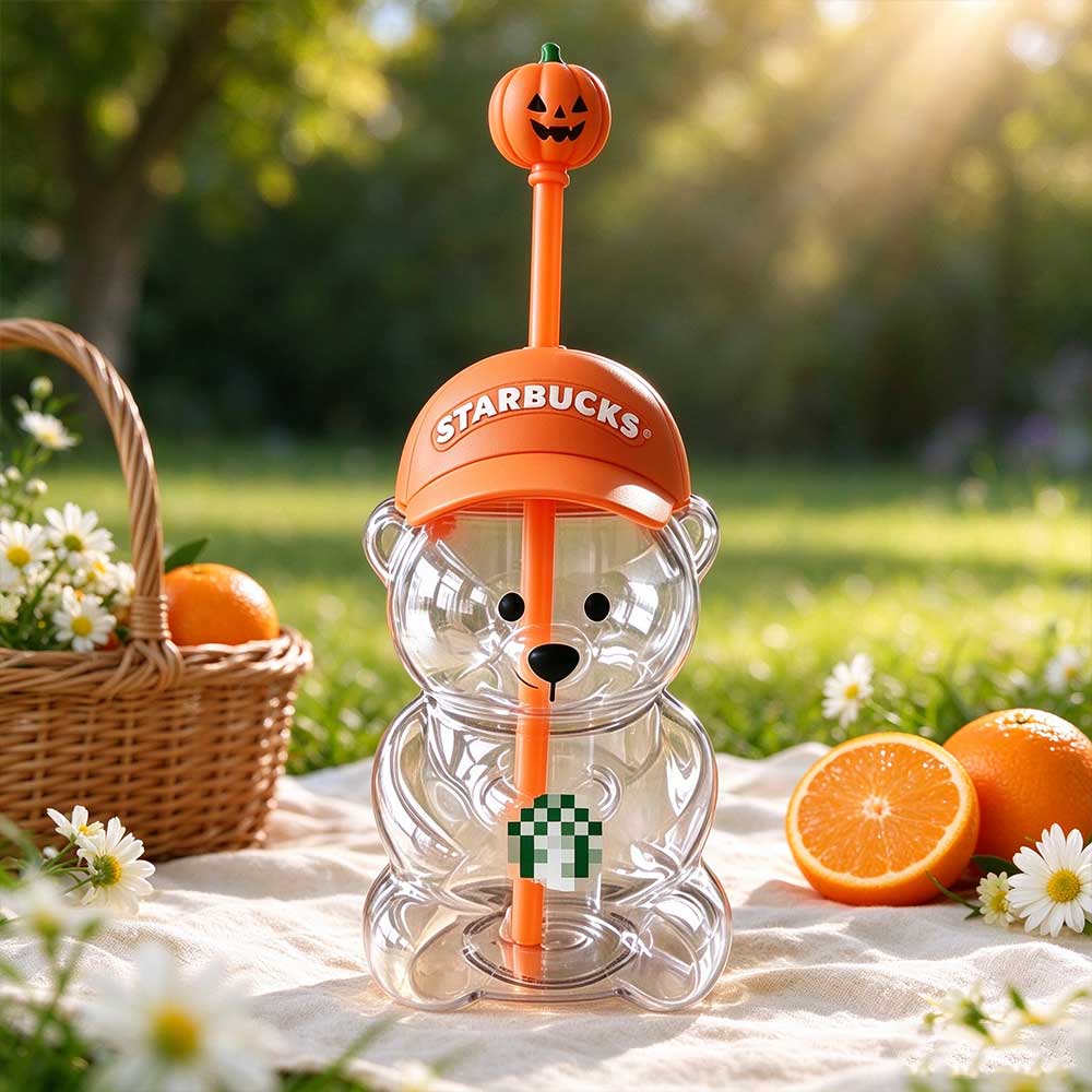 Pumpkin Straw Topper Bear Cup – Halloween Orange Cap Collectible Drinkware