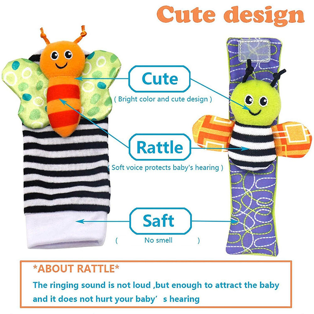 4pcs/Set Baby Rattles Set Wrists Rattles Early Educational Socks Rattles Setv