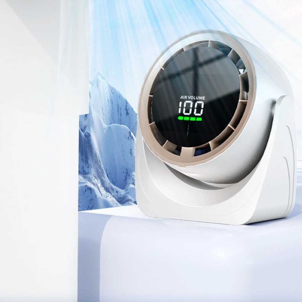NEW FASHIONABLE RECHARGEABLE 360 DEGREE ROTATING FAN WITH DIGITAL DISPLAY