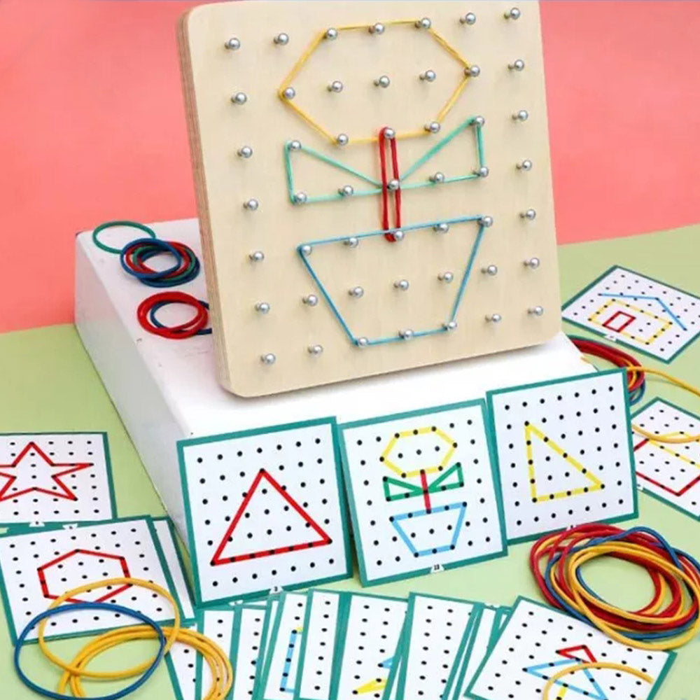 49/64Nails Wooden Toy Geoboard Mathematical Block Pattern with Rubber Bands Kid