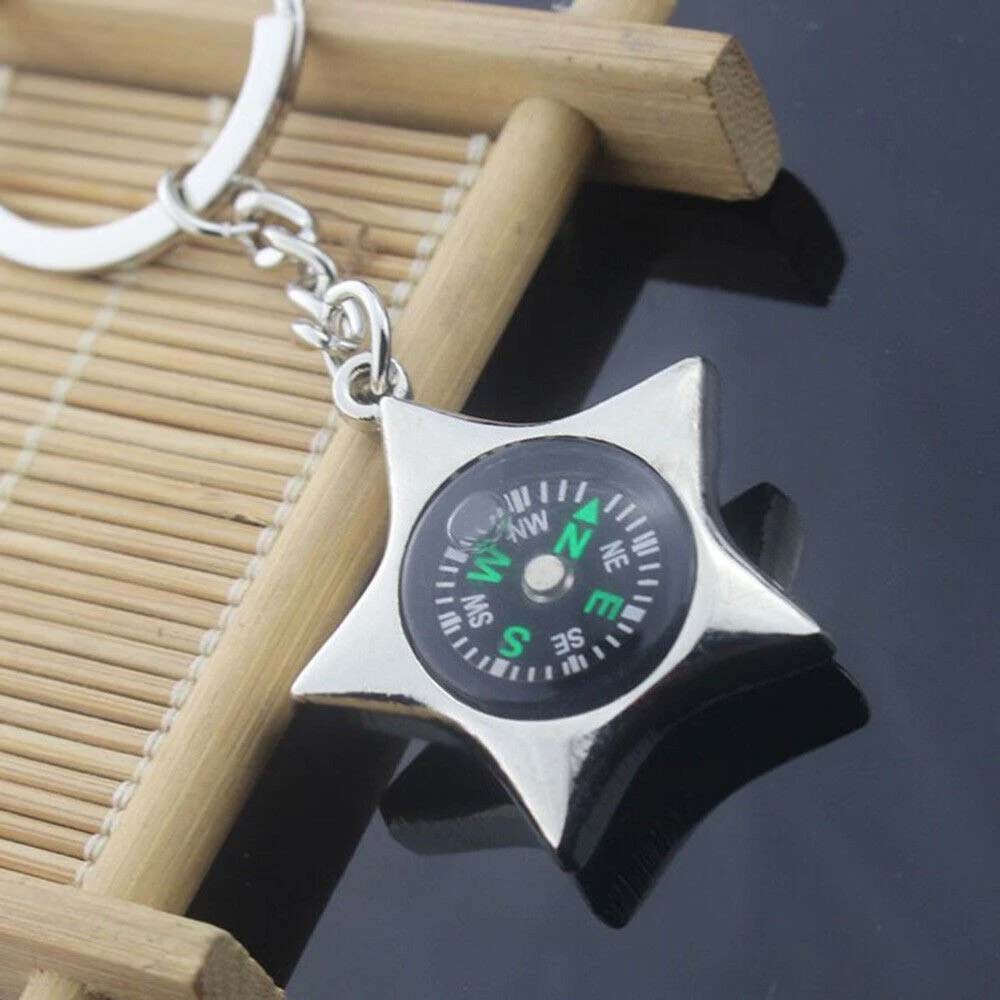 Metal Compass Keychain Key Ring - Fashion Chrome Pendant Gift for Bag or Car Keys
