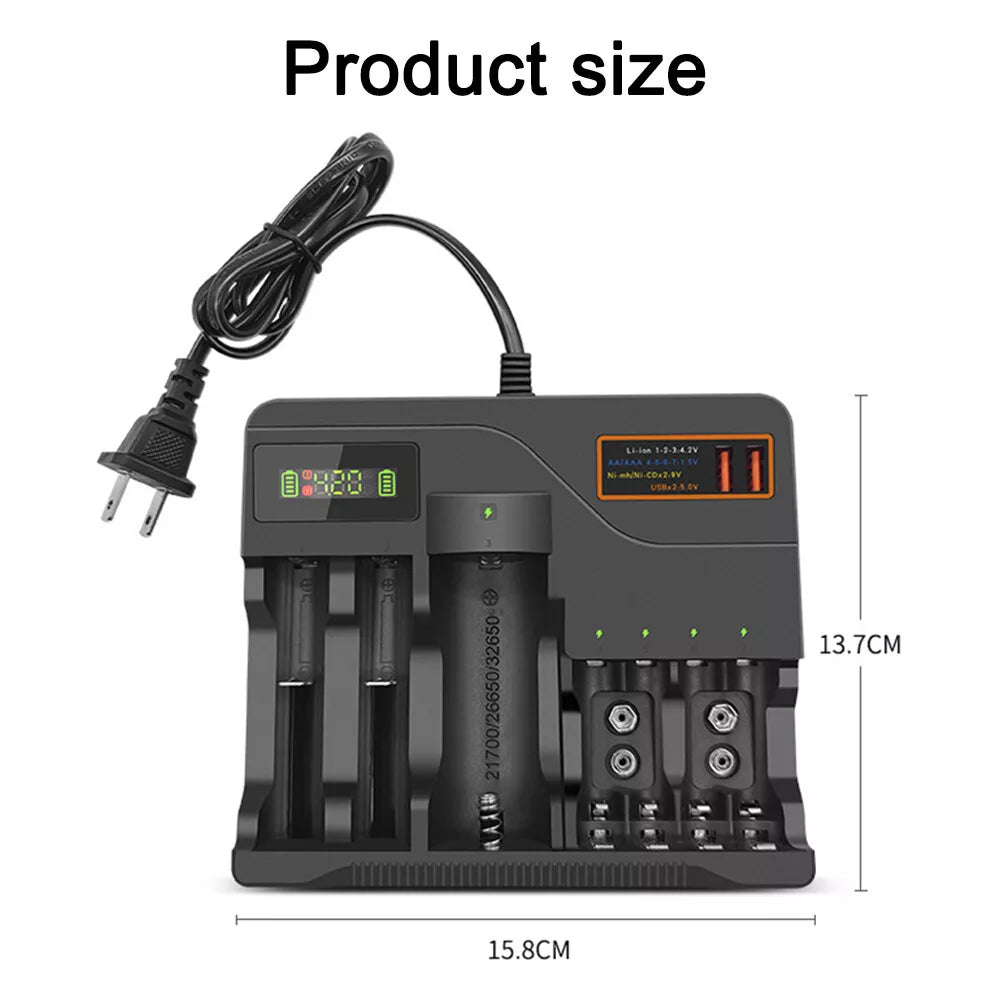 LCD Smart Battery Charger For AAA AA 9V Ni-MH Ni-CD Rechargeable Batteries