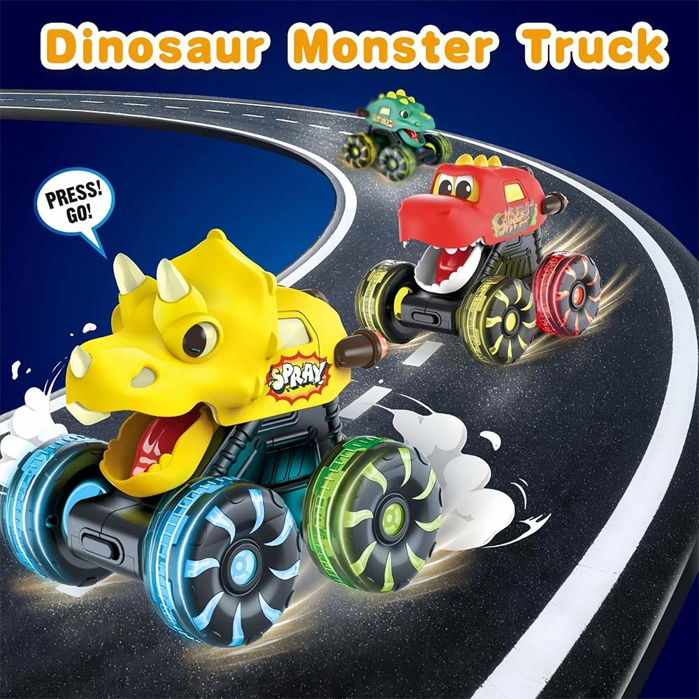 3-Pack Dinosaur Toys Light Up Monster Truck Press and Go Car Toy Set Fun Gift for Boys Girls