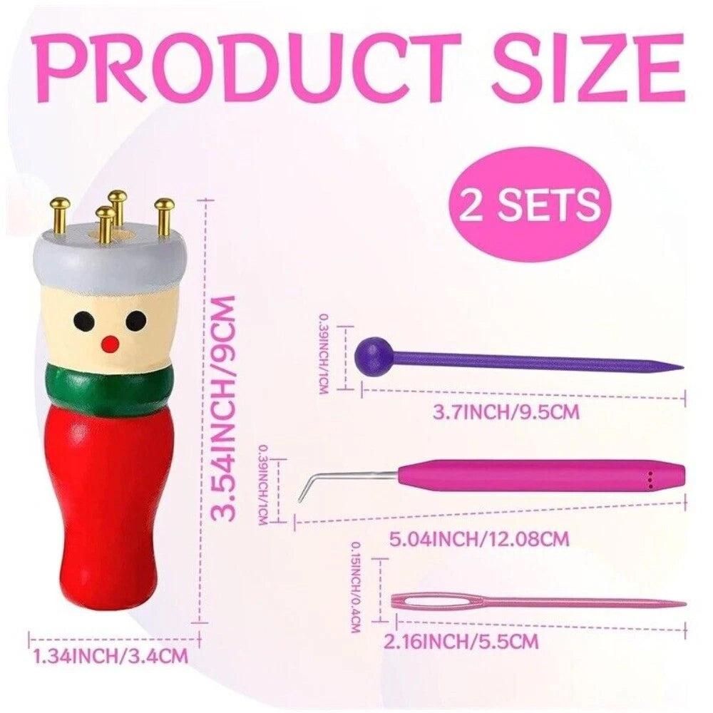 Wooden Spool Knitting Doll Set – 2pcs French Knitting & Corking Tool for Beginners& Craft Enthusiasts