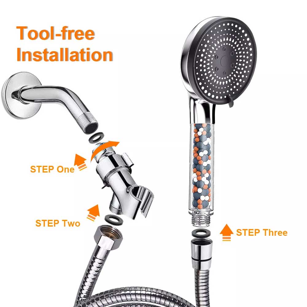 High Pressure 5-in-1 Filter Shower Head - 5 Modes - Hard Water Safe
