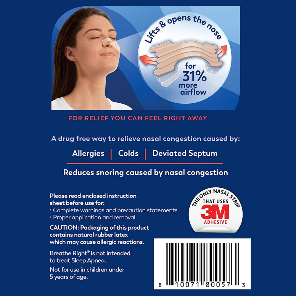 Breathe Right Extra Strength Nasal Strips, Tan 44 Count | Drug-Free Snoring Relief & Instant Nasal Congestion Aid