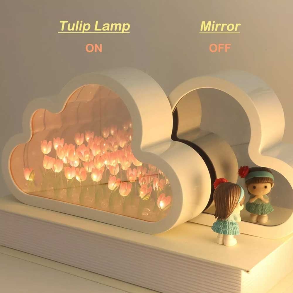 Handmade Cloud Tulip Lamp Night Light LED Flower Light Home Mirror Decoration
