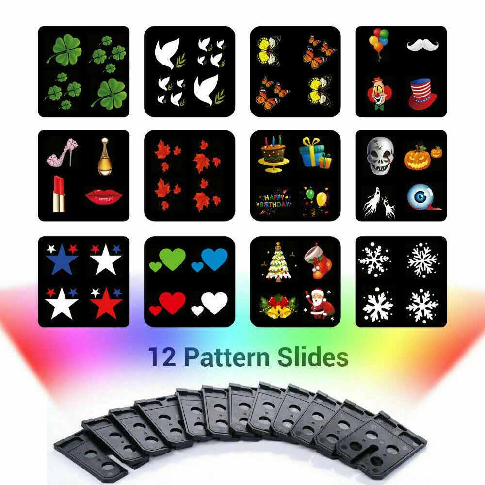 12X Pictures Projector Light Newest LED Christmas Moving Laser Snowflake Xmas