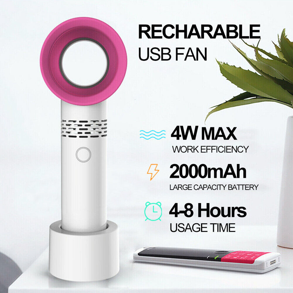 360 Degree Mute Portable Bladeless Hand Held Mini No Leaf Handy Fan USB Cooler