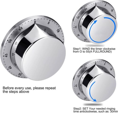 Magnetic Kitchen Timer, Chef Cooking Timer Clock with Loud Alarm Mechanical