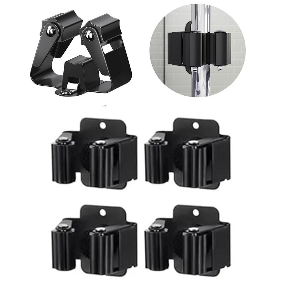 4pcs Stainless Steel Broom Hanger Wall Mounted Mop Holder Home Mop Storage Clip