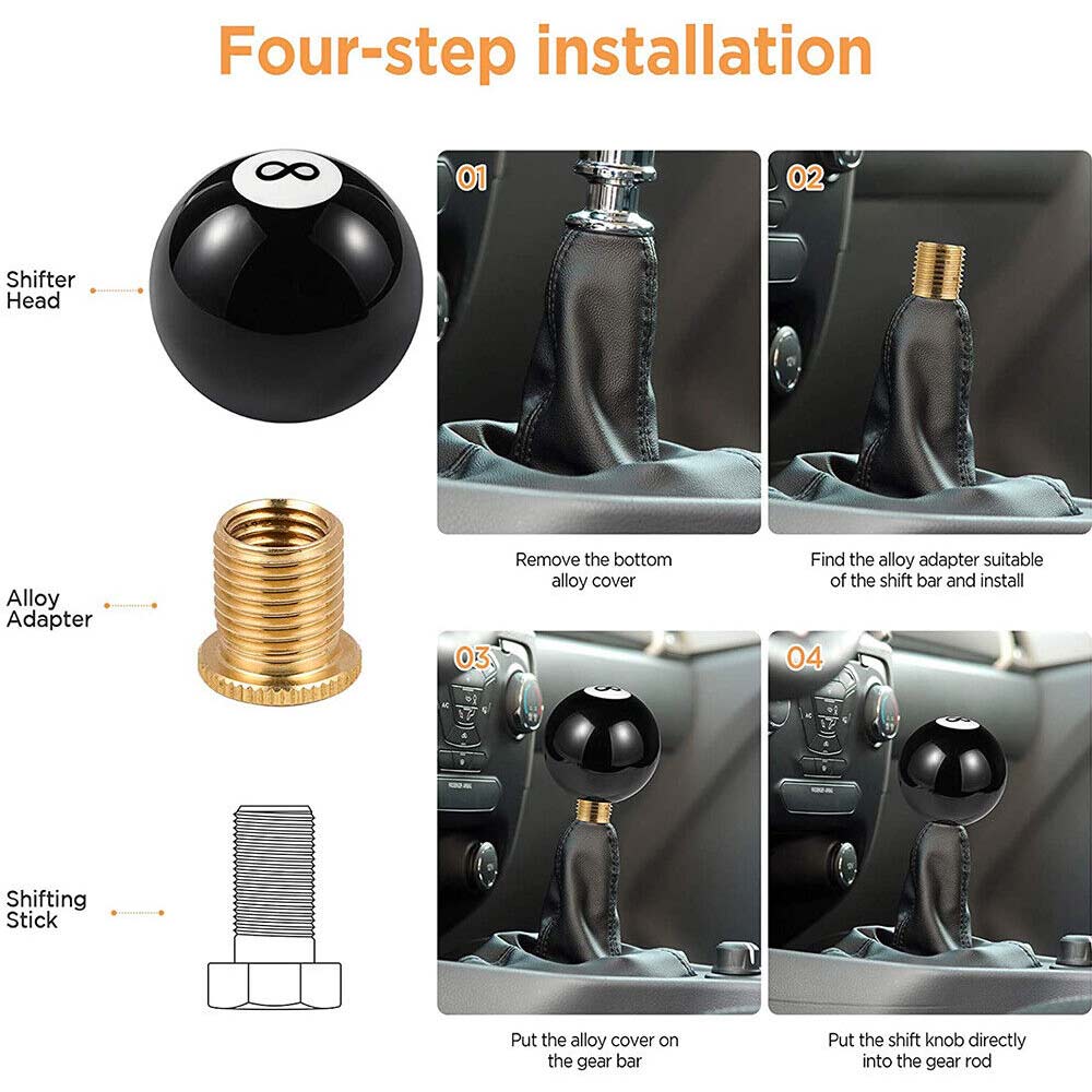 Manual Car Gear Stick Shift Knob Billiard Ball Shifter Lever Cover + 3 adaptors
