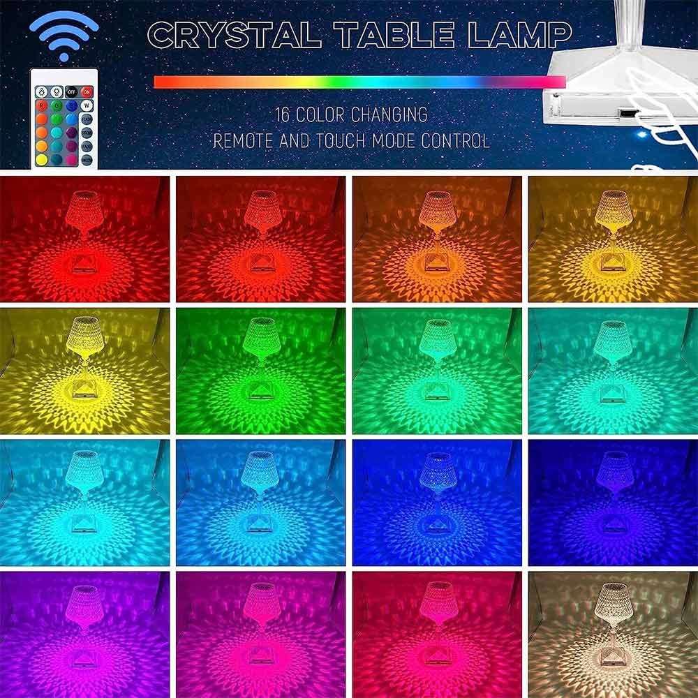 Crystal Night Light RGB 16colors Table Lamp Dimming USB Rechargeable Bedside