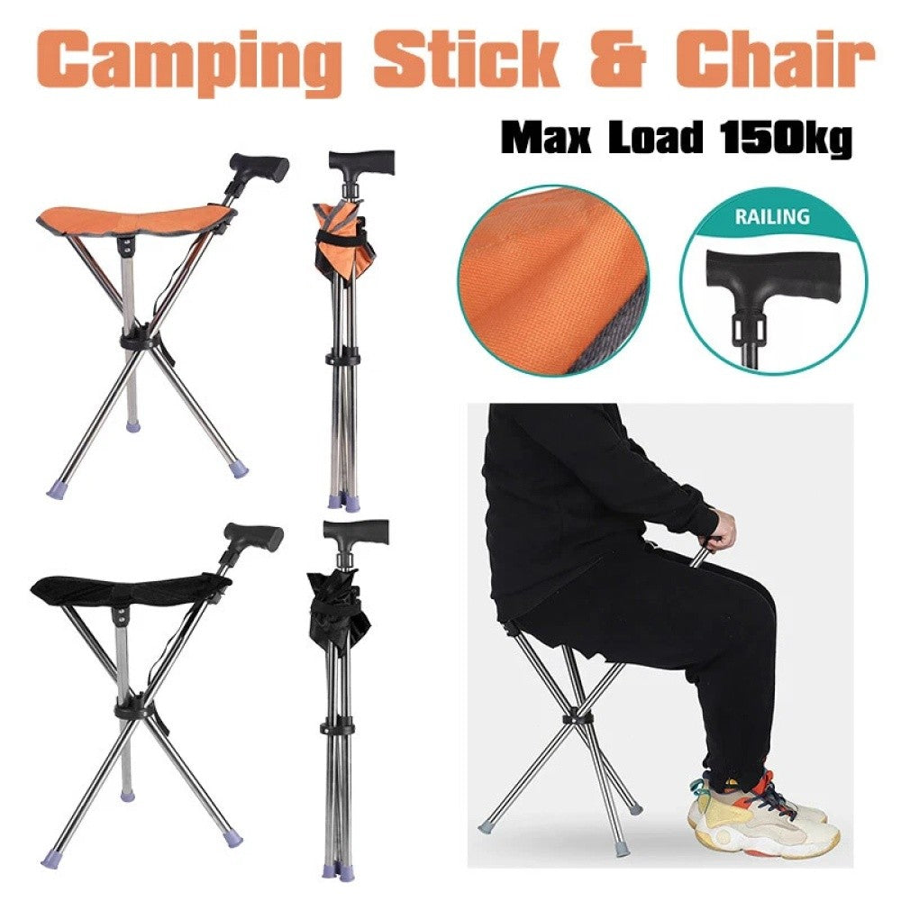 Folding Portable Walking Stick Seat Adjustable Aluminium Cane Chair Stool 150Kg