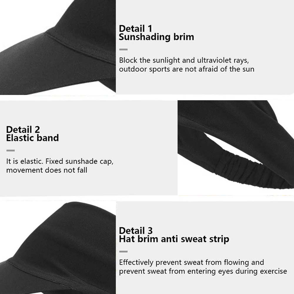 Sun Visor Elastic Sports Hat – Tennis & Golf Headband Cap for Women, Black