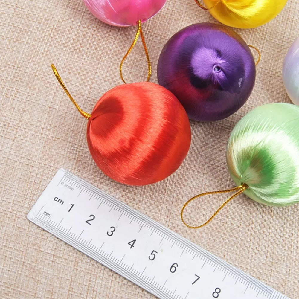 6Pcs 5cm Christmas Tree Baubles Satin Xmas Balls Hanging Home Party Ornaments Decor
