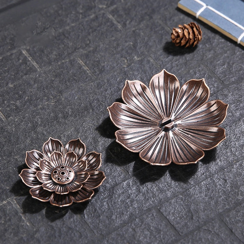 2X Blooming Lotus Censer Stick Incense Holder Cone Incense Burner Ash Catcher
