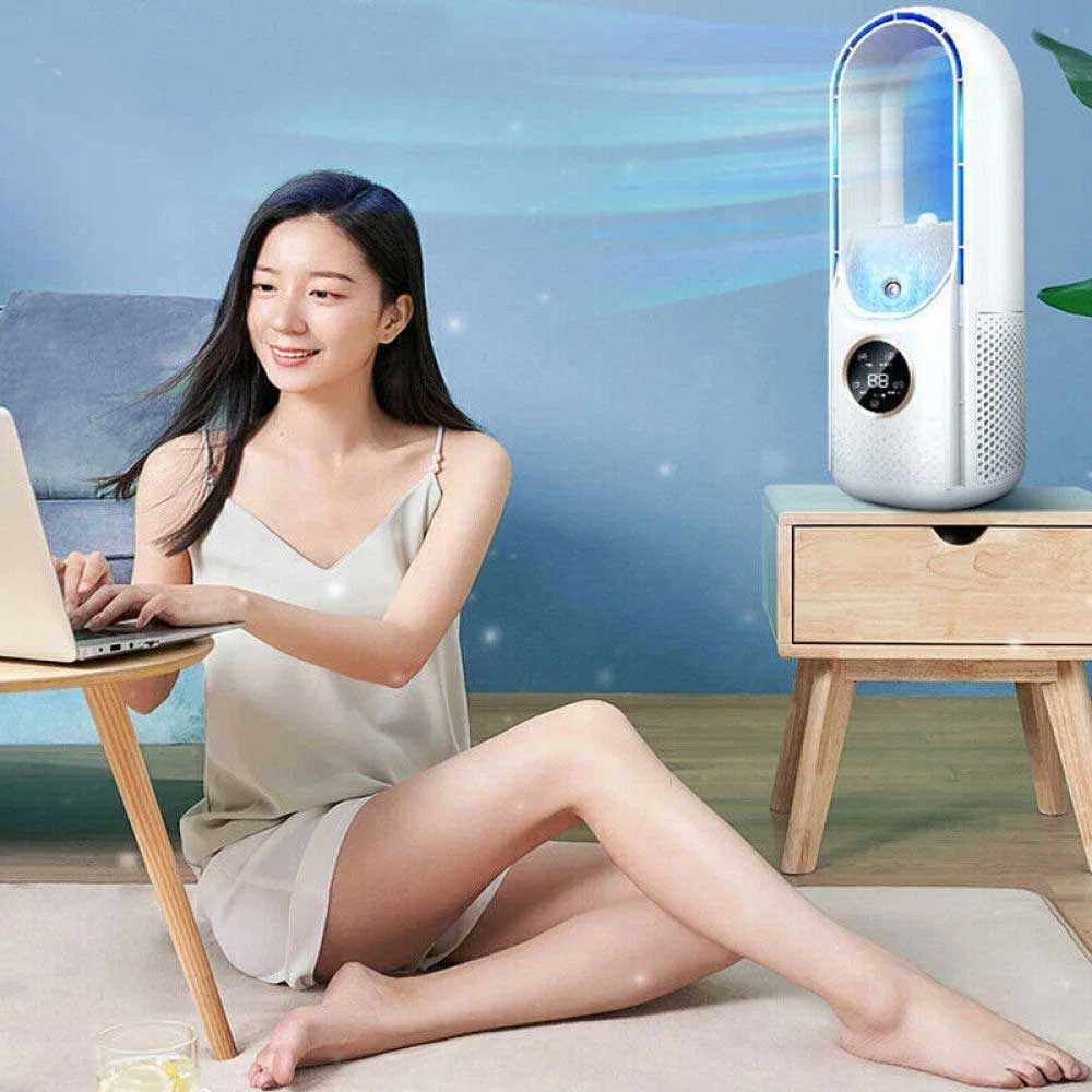 Portable Air 6 Speed Silent Timer Air Conditioner Cooler Leafless Electric Fan