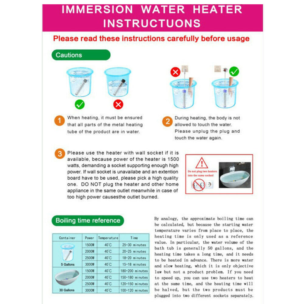 3000W Immersion Water Heater Stainless Steel Element Boiler Bathroom AU Plug