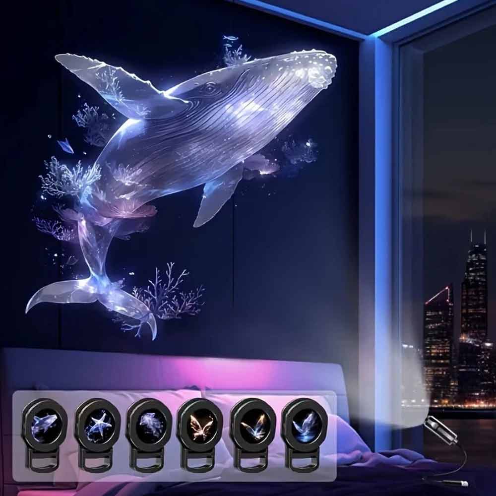 USB LED Projector Night Light – 6 Patterns Whale Jellyfish Butterfly, Adjustable