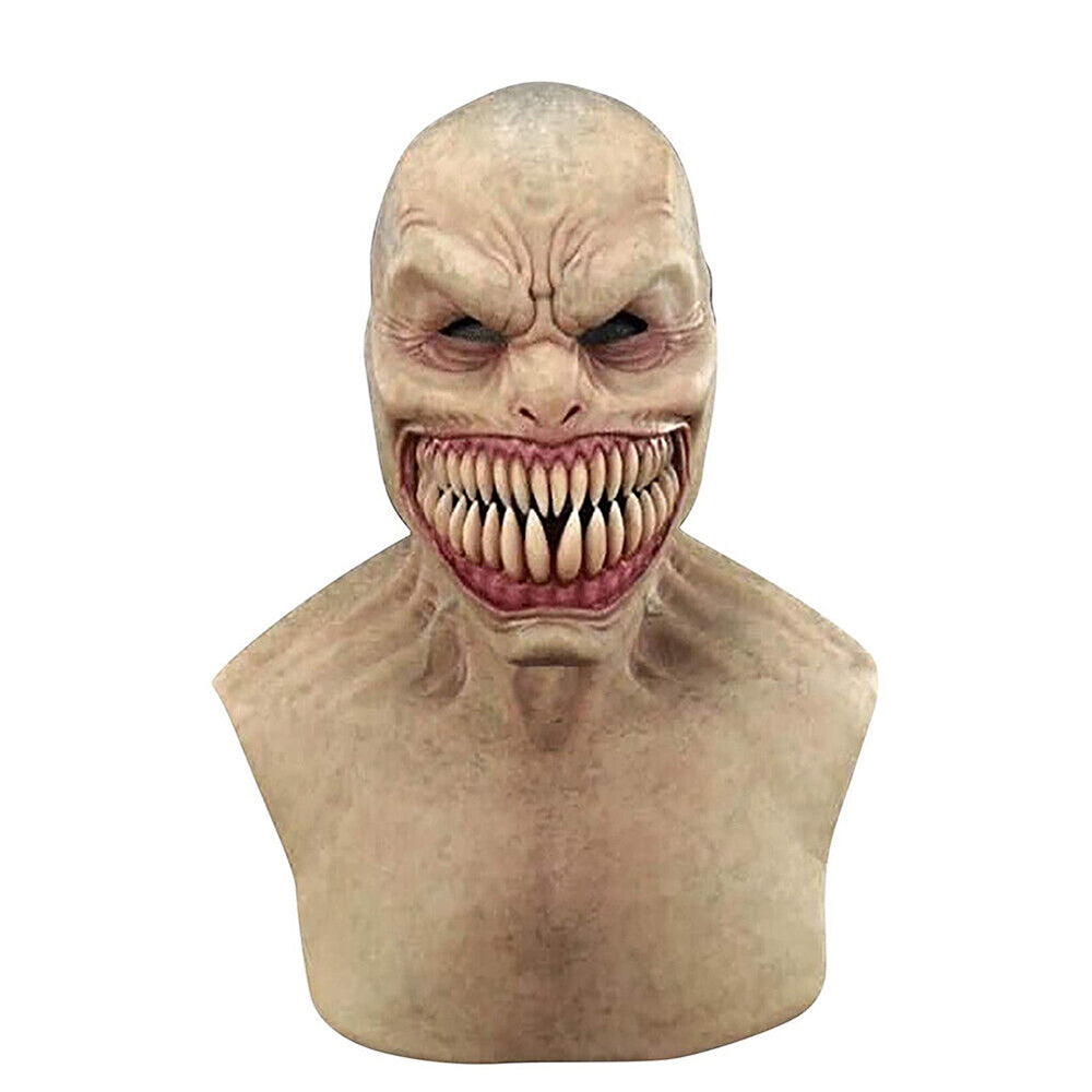 Long Creepy Clown Scary Realistic Facial Mask Horror Gruesome Party Cosplay Deco