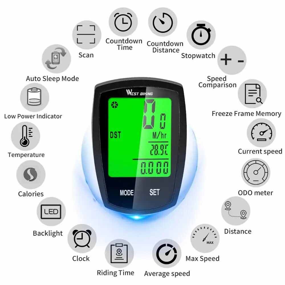 LCD Cycle Speedometer Wireless Cycling Bike Bicycle Computer Odometer Waterproof