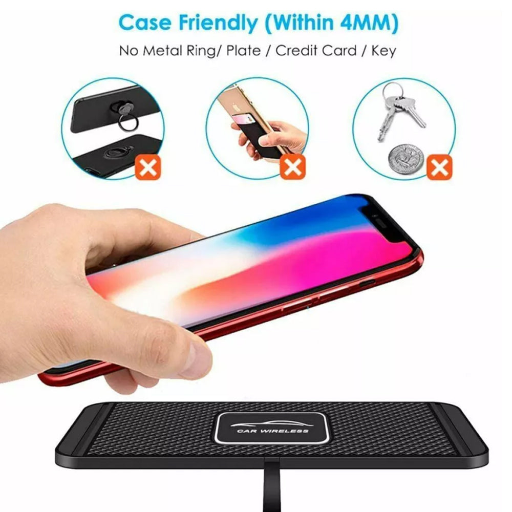 Car Wireless Fast Charging Mat Non-Slip Pad Holder 1M Cable For Smart Phones