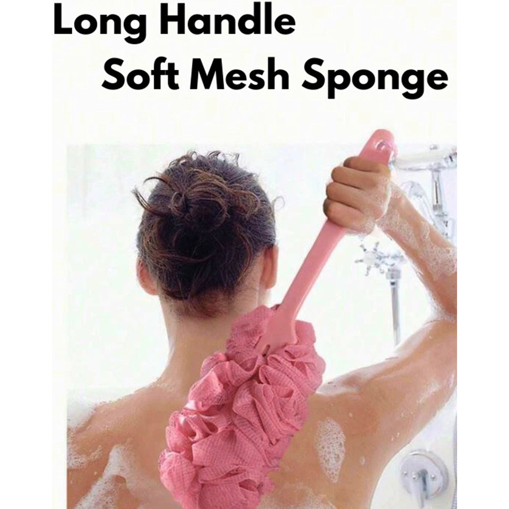 Long Handle Bath Brush Soft Mesh Sponge Back Scrubber Body Puff Shower Loofah