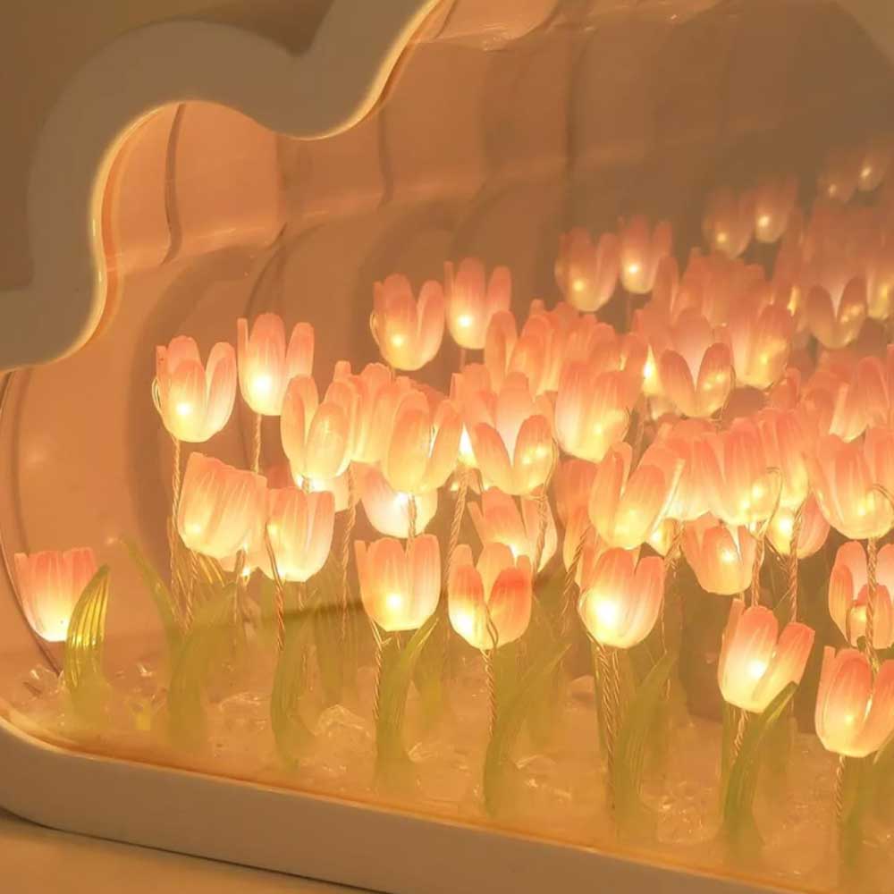 Handmade Cloud Tulip Lamp Night Light LED Flower Light Home Mirror Decoration