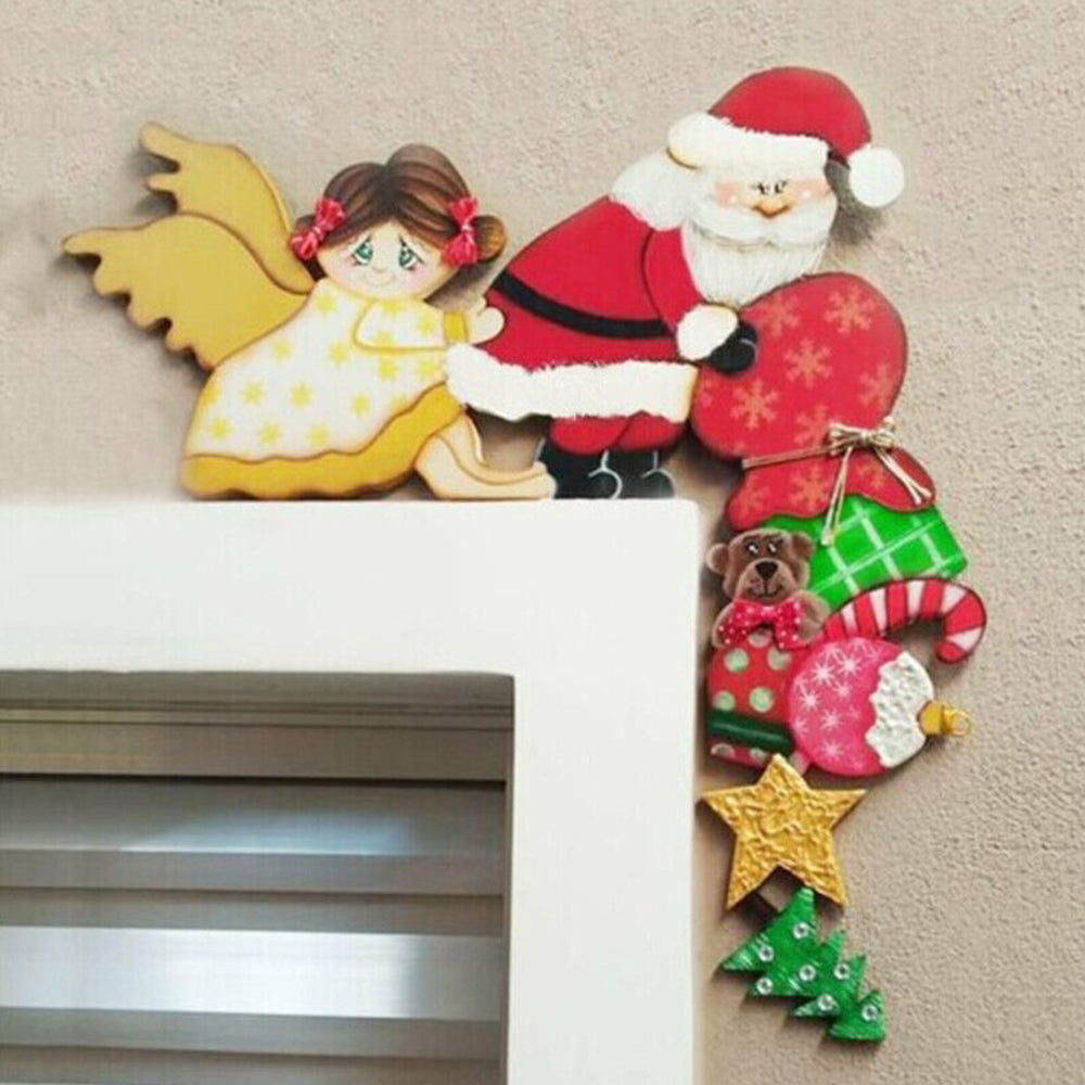 Home Decoration Christmas Door Frame Wooden Adornment Elk Santa Claus Props