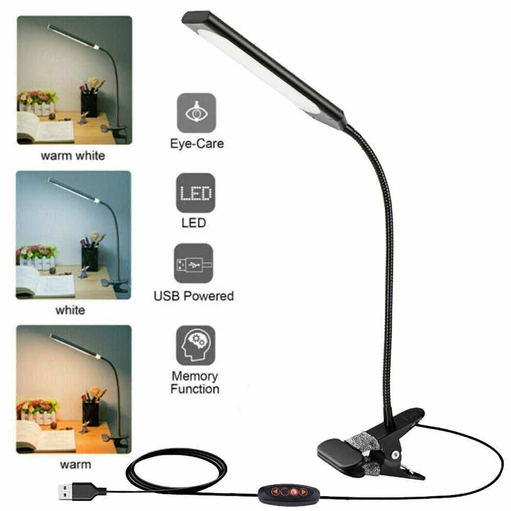 Flexible Clamp Reading Light USB Clip On Desk Lamp LED Bed Table Bedside Night
