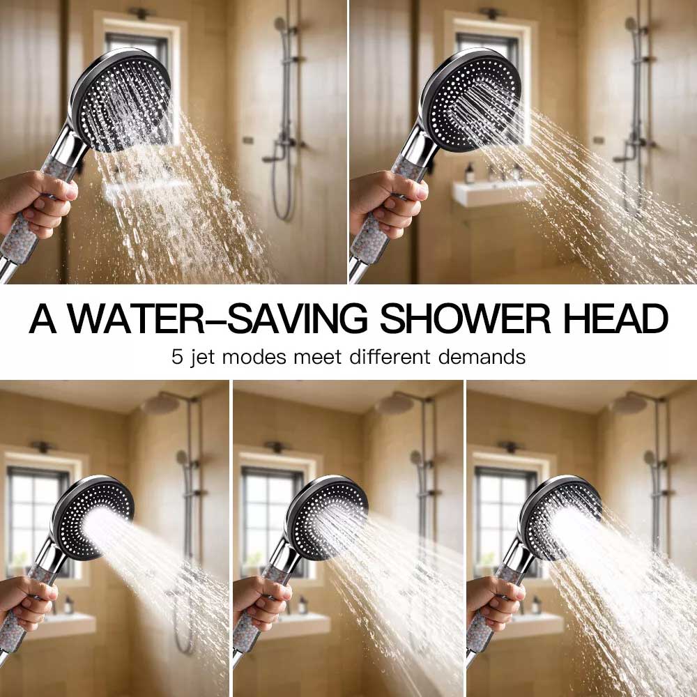 High Pressure 5-in-1 Filter Shower Head - 5 Modes - Hard Water Safe