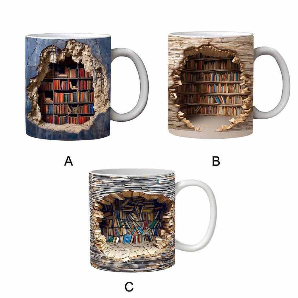 Book Lover Ceramic Mug 3D Bookshelf Mug-Library Book Shelf Mugs Xmas Gift