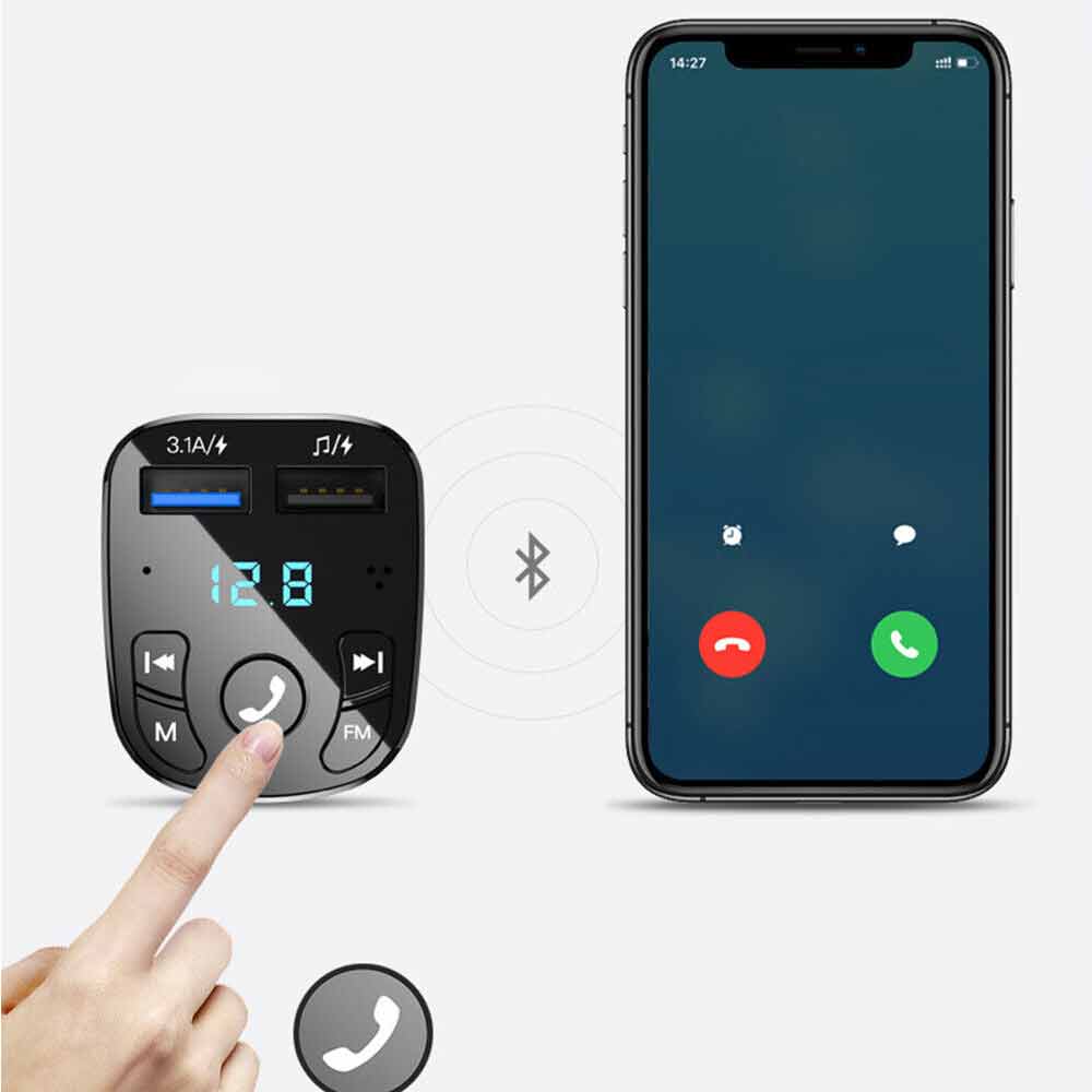 Bluetooth 3.1A Car Wireless FM U-DISK Transmitter Adapter 2USB PD Charger