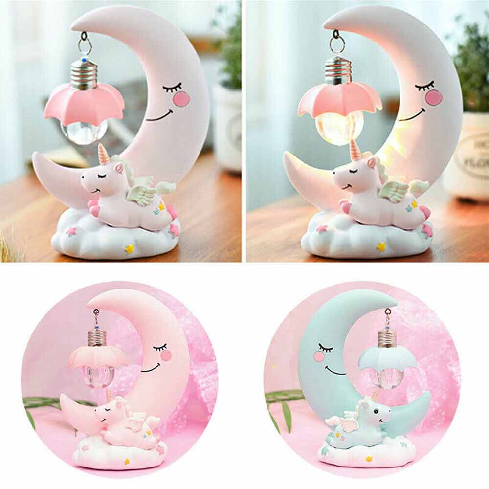 LED 3D Unicorn Bedside Desk Lamp Night Light Moon Lights Boys Girls Kids Bedroom