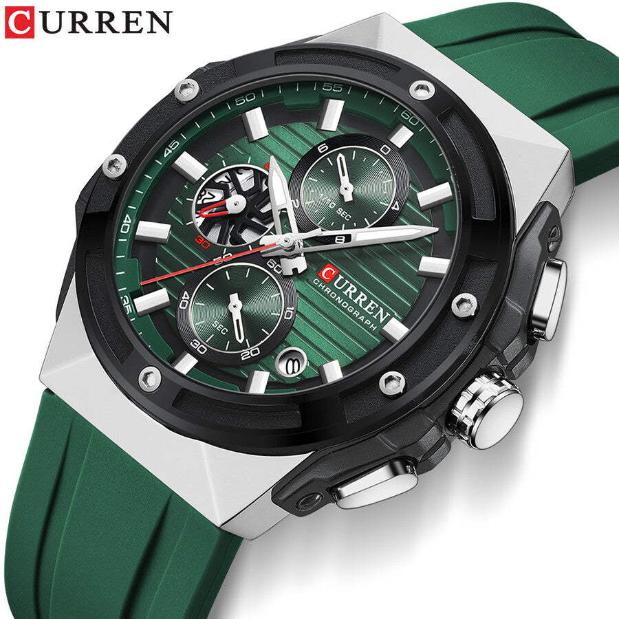 Men's Military Sport Watch – Multifunction Chronograph Calendar Silicone Strap