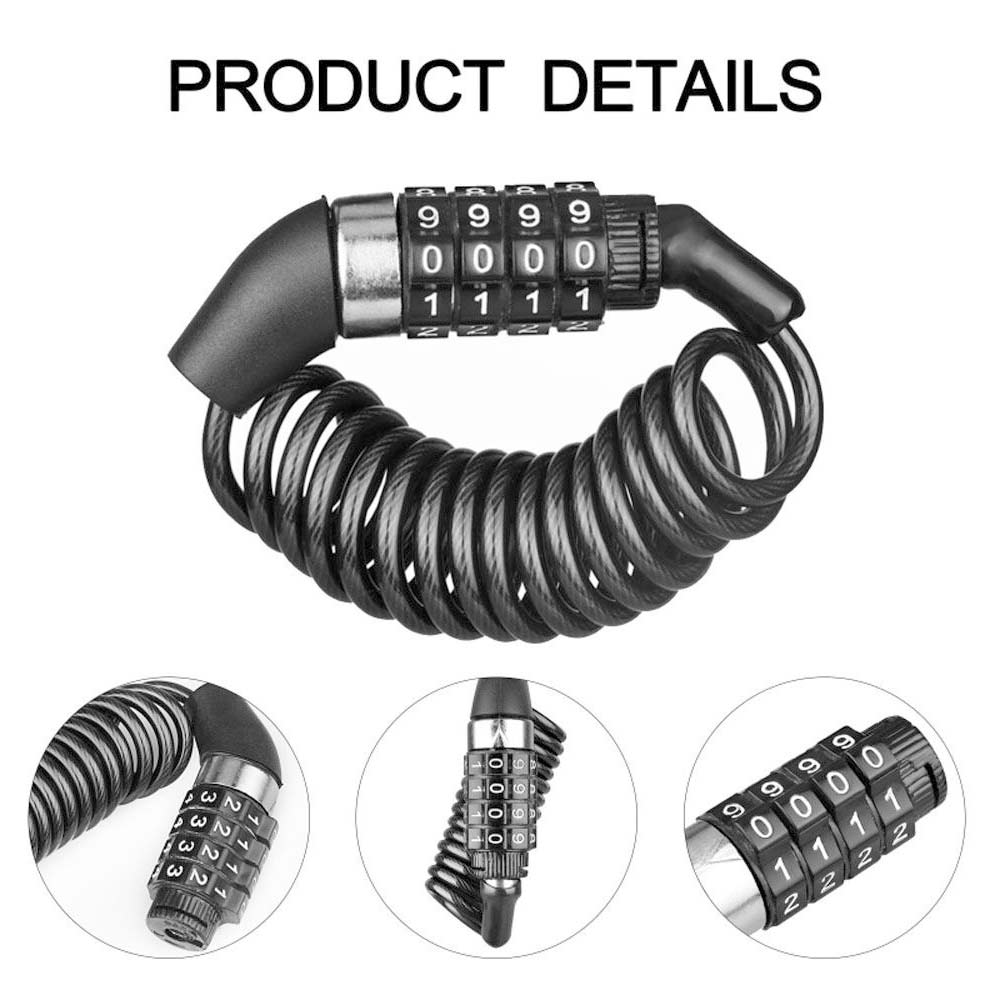 Helmet Lock Chain 4 Digit Password Combination Bike Motorcycle Anti-theft Lock
