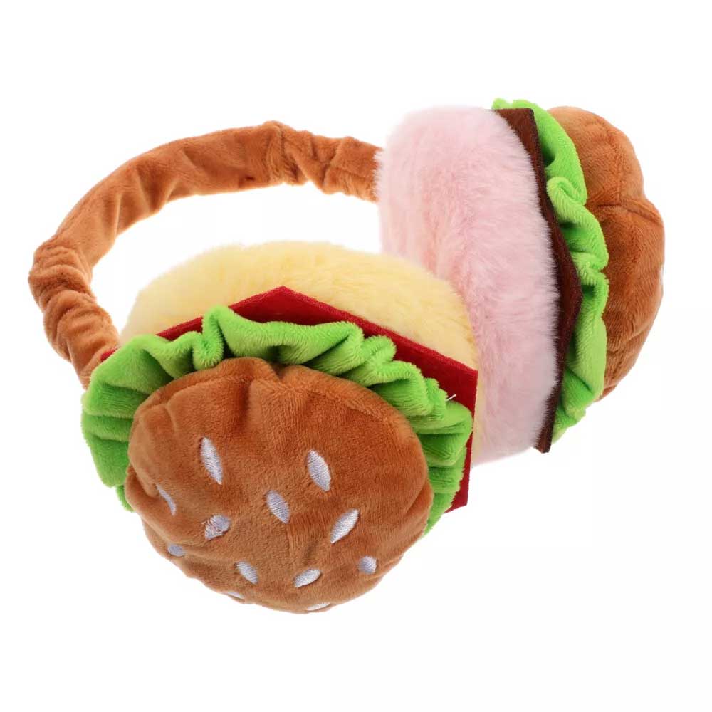 Hamburger Ear Muffs – Funny Fast Food Plush Ear Warmers for Adults, Foldable & Portable Cold Weather Accessory
