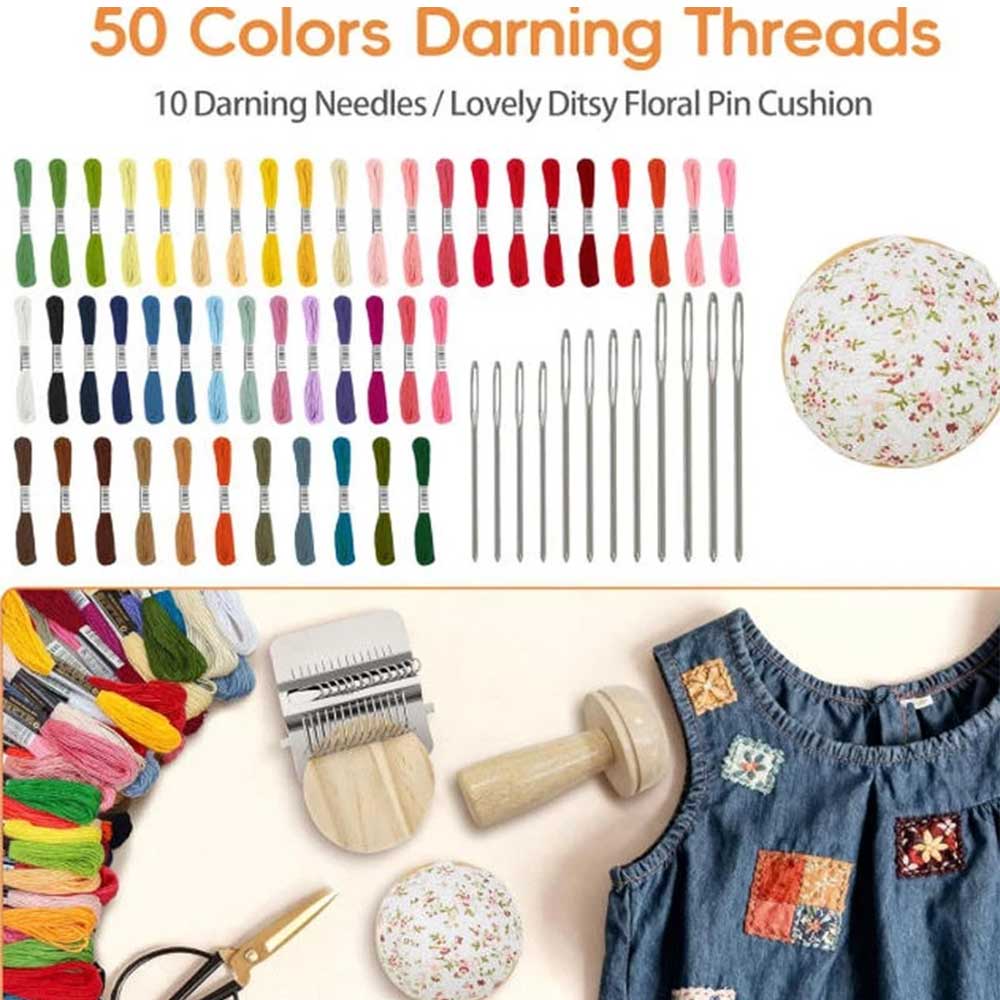 Mini Darning Loom & Mushroom Knit Patch Kit - Handcraft DIY Weaving Repair Tool
