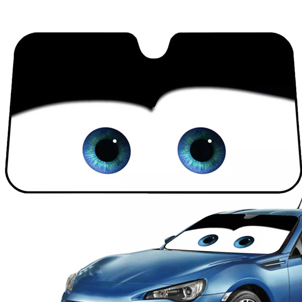 Cartoon Eye Car Windshield Sun Shade – Grey Face Design, 130x70cm UV Protection for SUV & Sedan