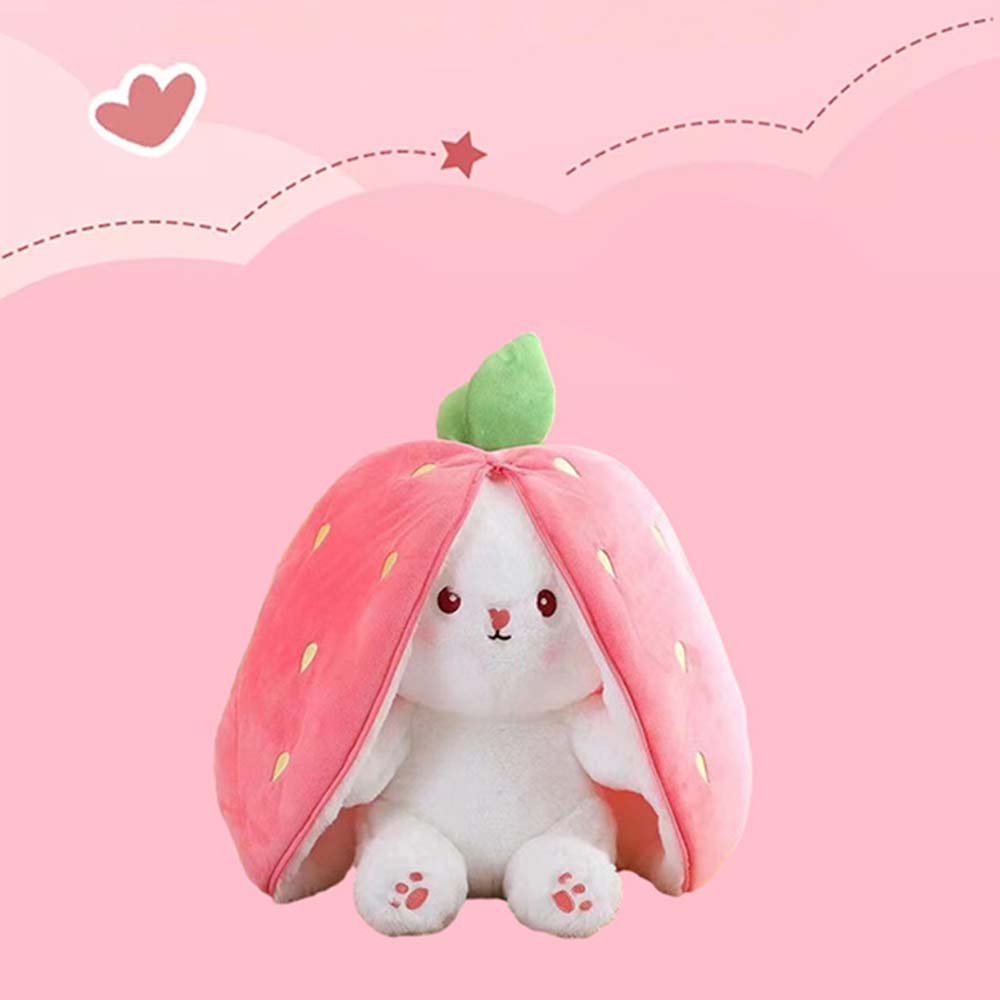 18cm Strawberry Rabbit Plush Toy - Cute Hide-and-Seek Stuffed Bunny Doll Gift