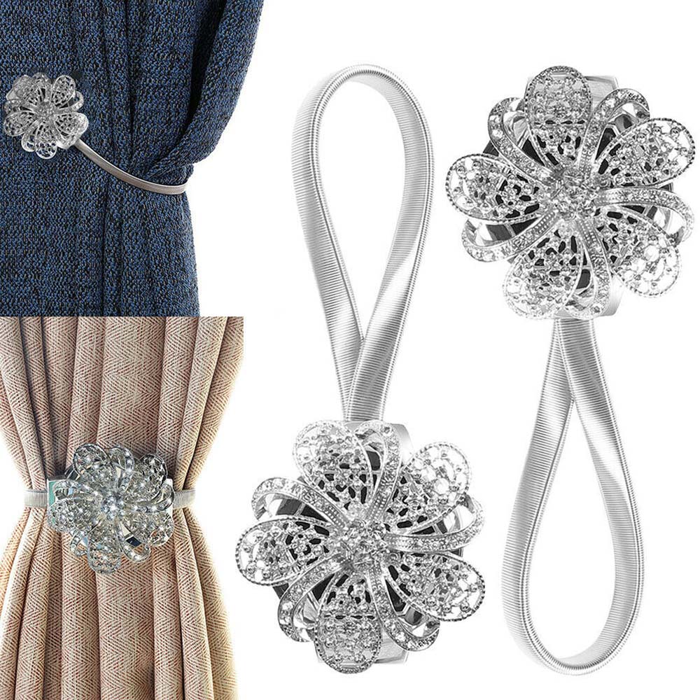 2pcs Magnetic Curtain Tiebacks Crystal Tie Backs Buckle Clips Holdbacks Home