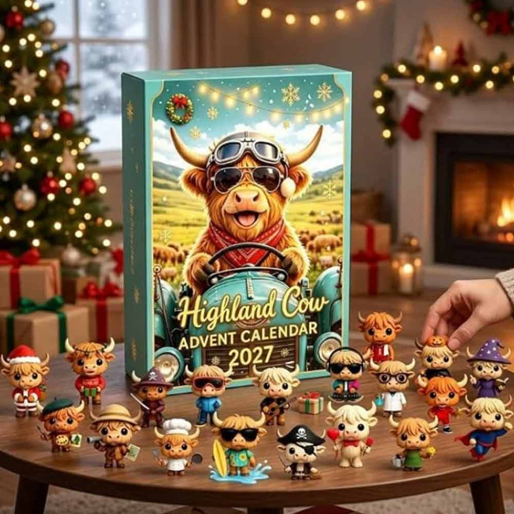 Highland Cow Advent Calendar 2026 – 24-Day Christmas Countdown with Mini Figures