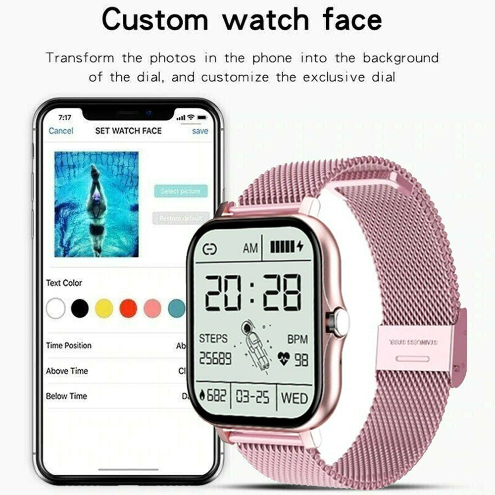 Smart Watch Women Men Heart Rate For iPhone Android Bluetooth-Pink