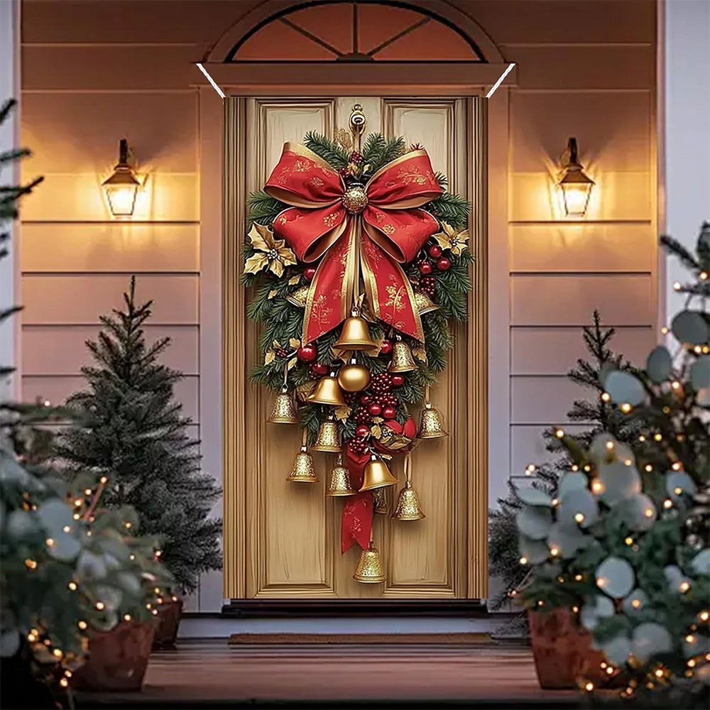 Christmas Door Cover & Wall Hanging - 180x90cm Festive Fabric Decoration for Holiday Party Decor